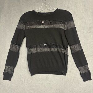 Philipp Plein Black Lace Panel Knit Sweater Women’s Size S NWT